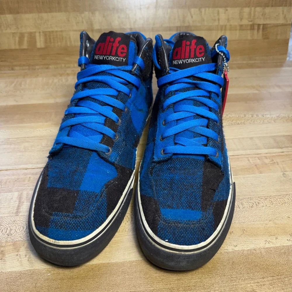 Alife Everybody Hi Lumberjack Blue Black Buffalo Plaid Wool Skate Shoes Mens 11